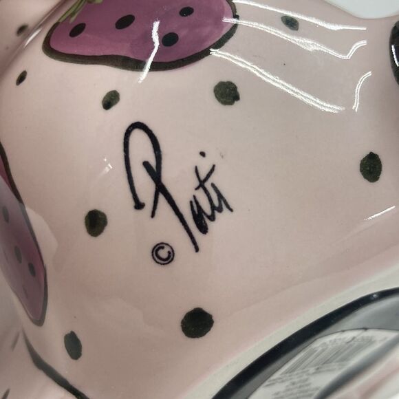 Ganz Meowberry Handpainted Cat Bank with Strawberries Signed by Pati Ceramic - Picture 12 of 16
